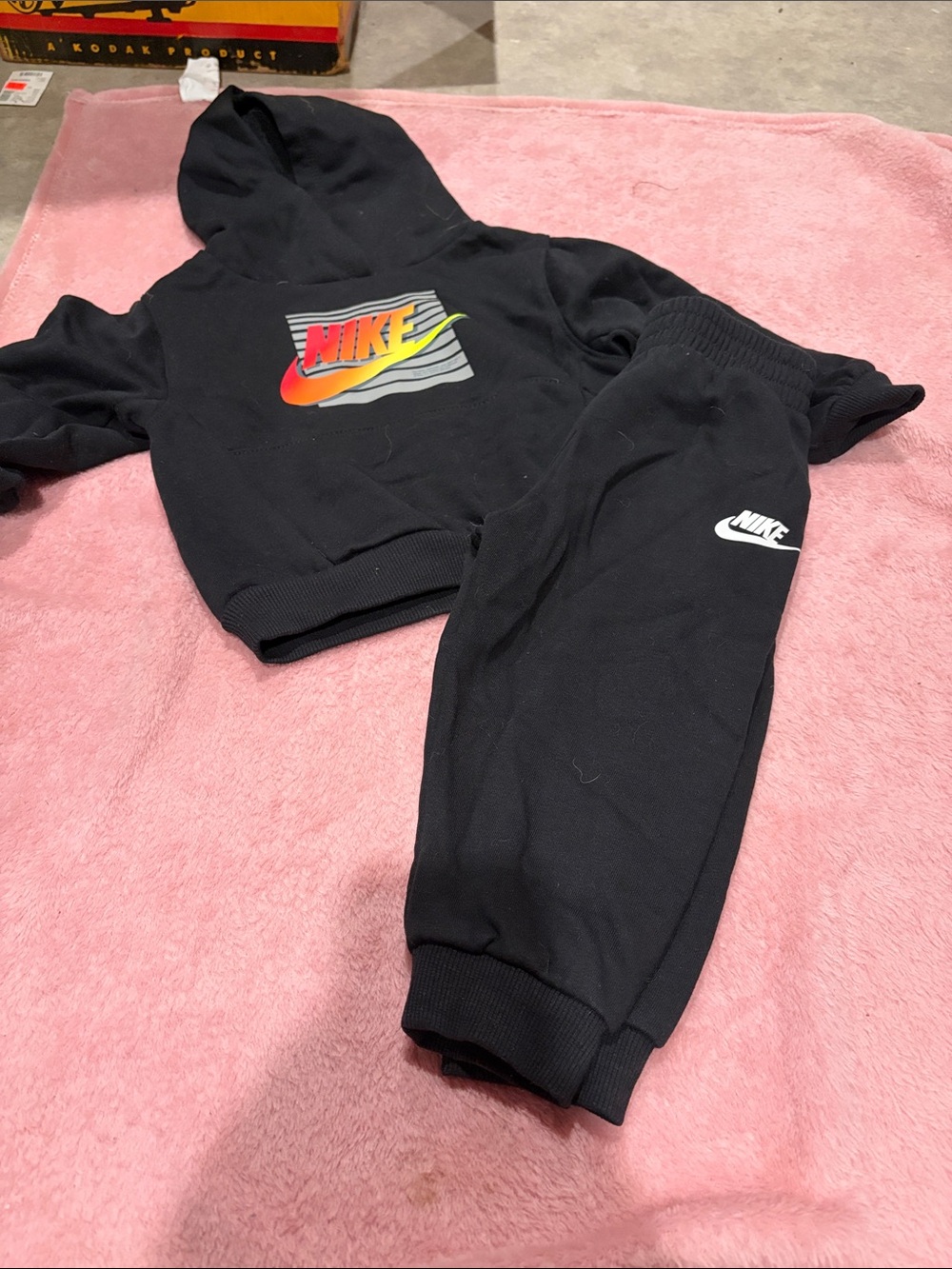 Nike Kids Black Hoodie & Joggers with Sunset Gradient Logo